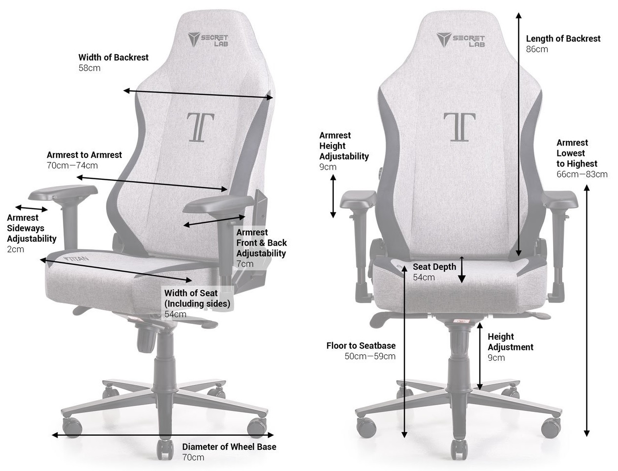 Secretlab TITAN SoftWeave chair dimensions